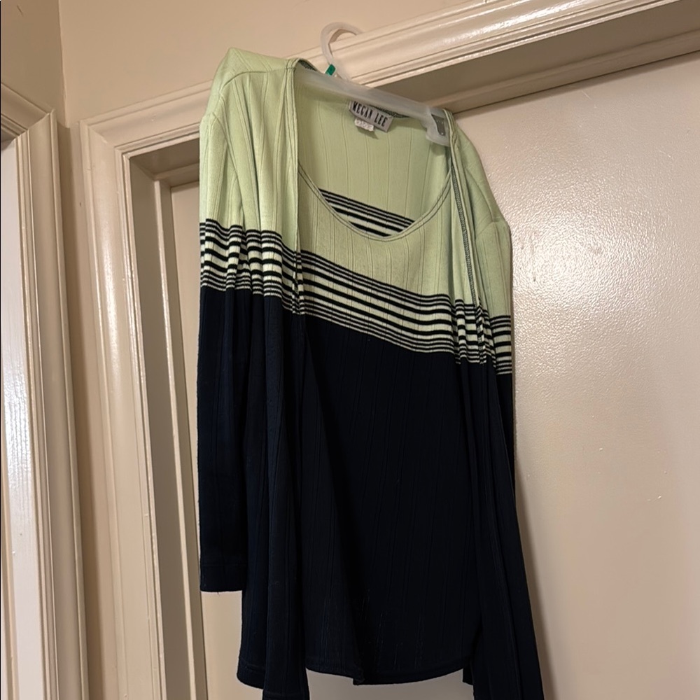 Lime and Navy Striped Women's Blouse